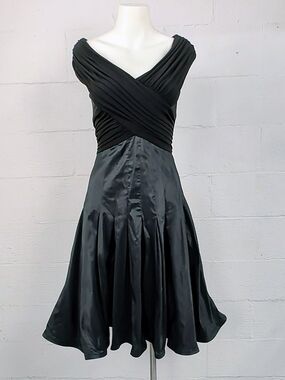 Tadashi Shoji Black Ruched Taffeta Dress
